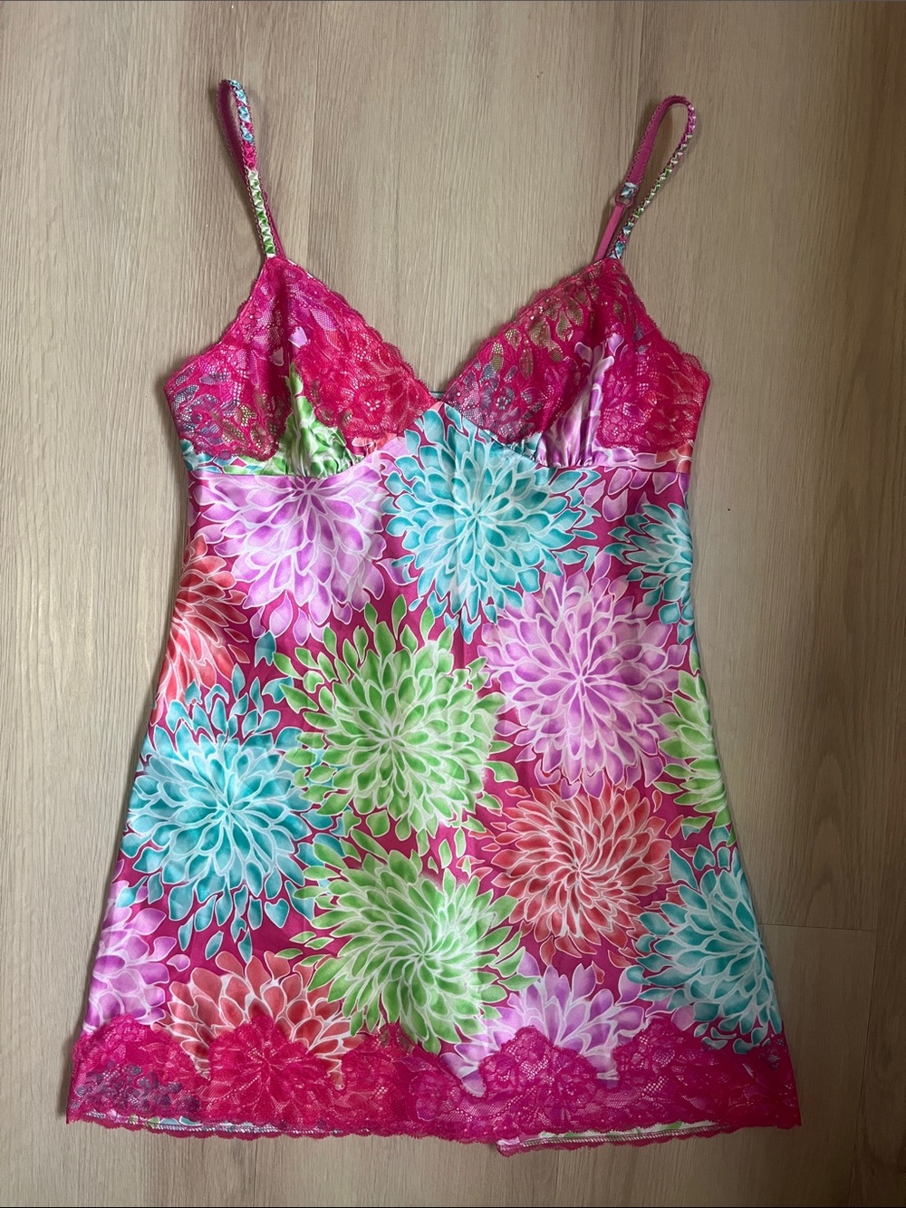La Senza Vintage Y2K Babydoll Fairy Floral Lace Trim Satin Chemise Slip - Small